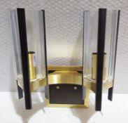 1 x CHELSOM Double Arm Design Wall Sconce In Black Bronze and Brass with Glass Inserts - Wired In