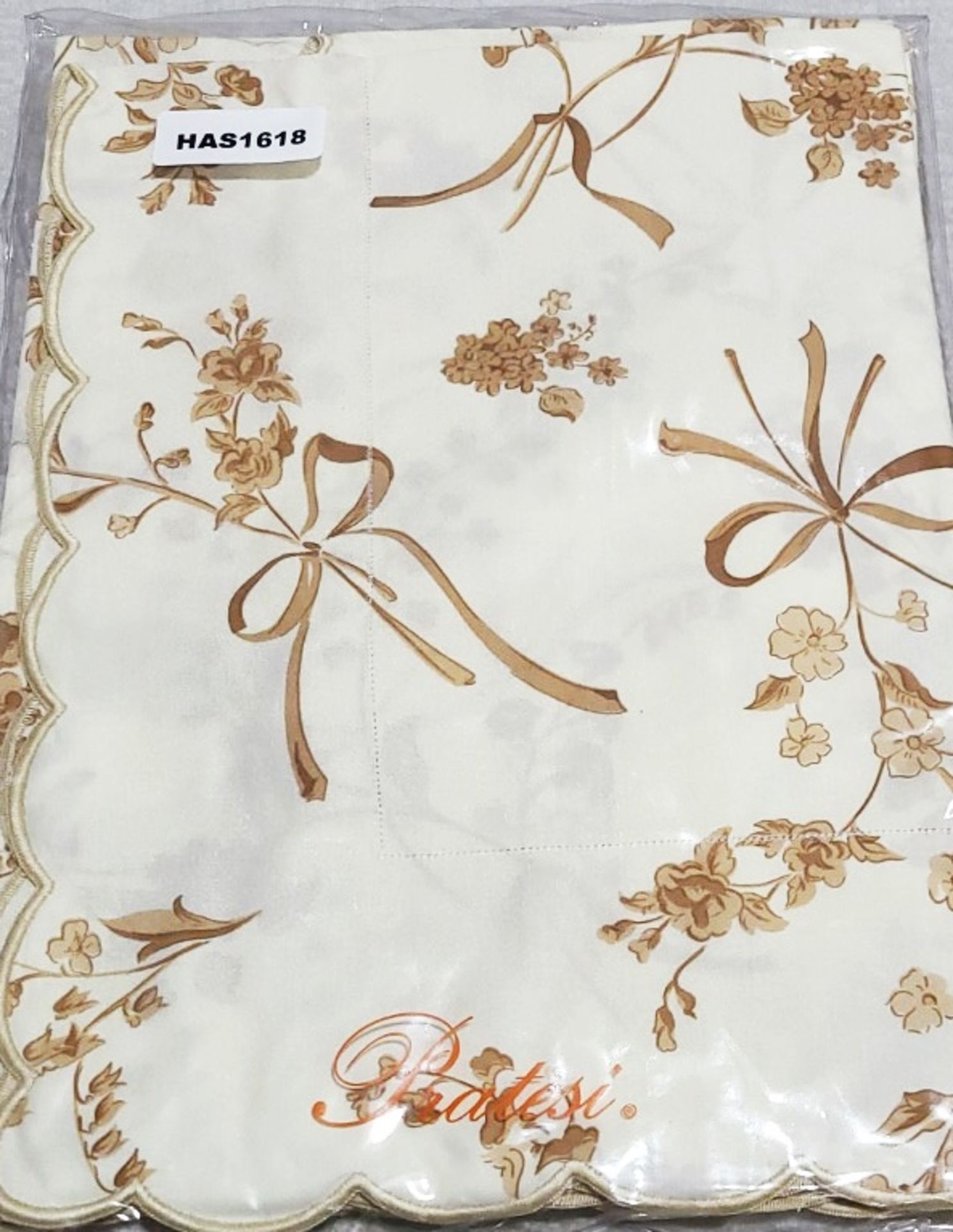 Set Of 2 x PRATESI Brown Floral Ribbon Print with Scallop Hem In Gold Off White Sham 50x75cmn - Image 4 of 5