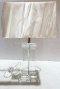 1 x BLUESUNTREE Stylish Rectangular Lead Crystal Column Table Lamp With Silver Fabric Oblong Shade