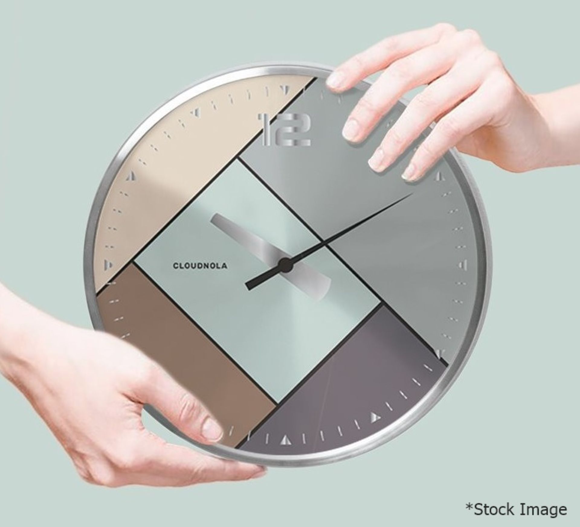 1 x CLOUDNOLA Designer Rubik Patchwork Metallic Silver Wall Clock 20cm - New Boxed Stock