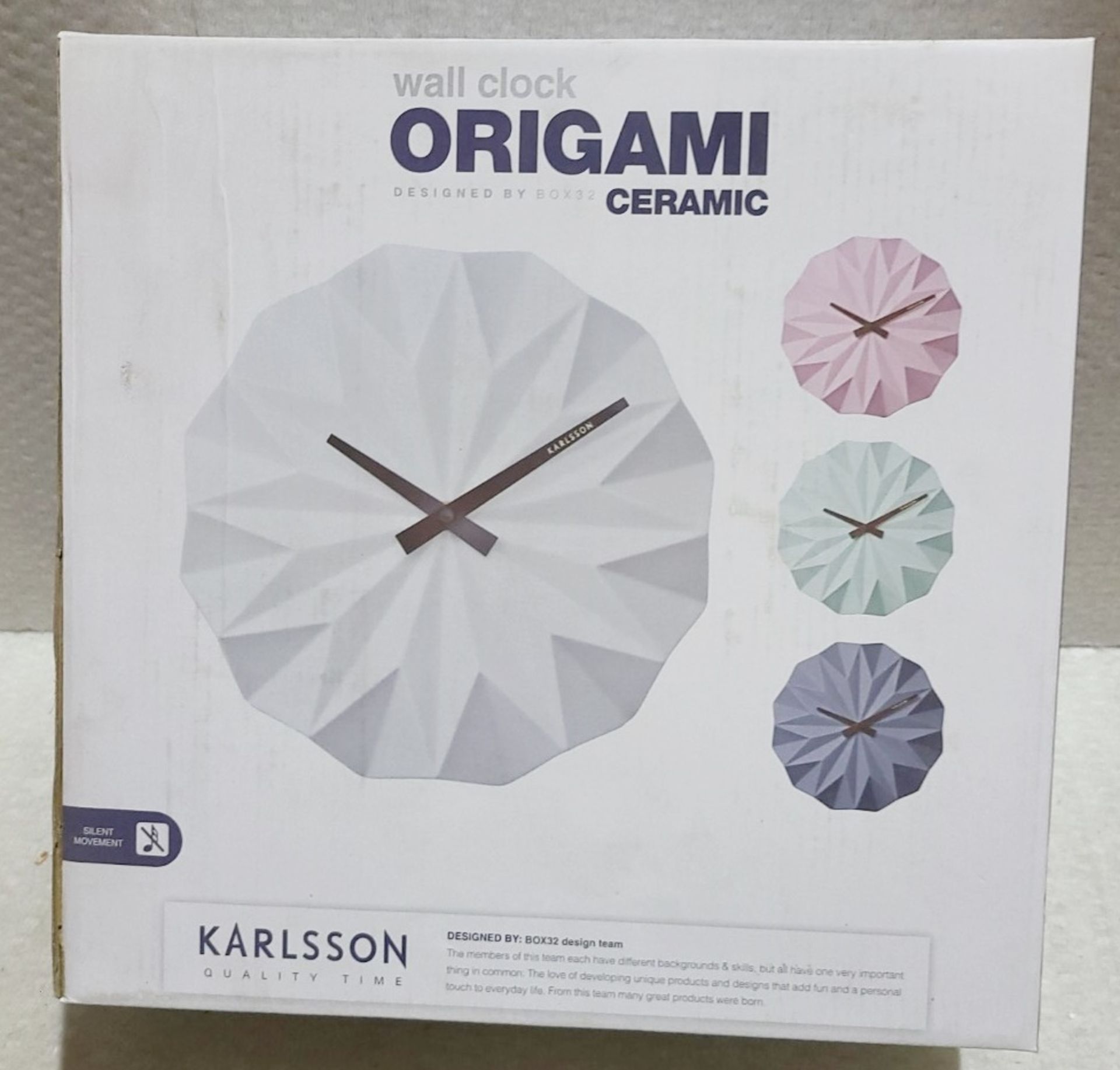 1 x KARLSSON Contemporary Origami Ceramic Silent Grey Wall Clock 27cm - New Boxed Stock - Image 4 of 6