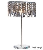 1 x BLUESUNTREE 'Asfour' Transparent Hanging Crystals On Chrome Frame Table Lamp 56cm