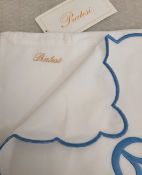 1 x PRATESI Treccia Infinity Blue Embroidered Top Sheet On Angel Skin With Blue Scallop Trim