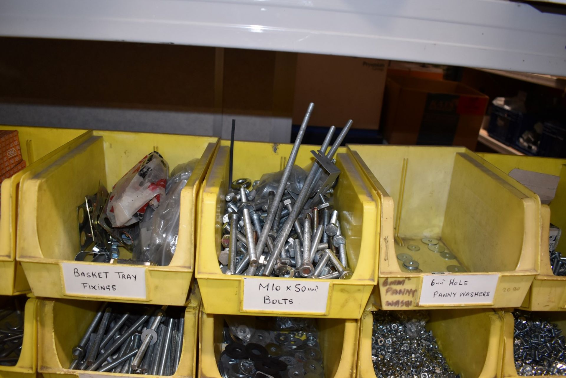 43 x Linbins With Contents - Clamps, Rod Connectors, Zebs, Washers, Bolts, Hex Nuts, Cleats & More! - Image 25 of 37