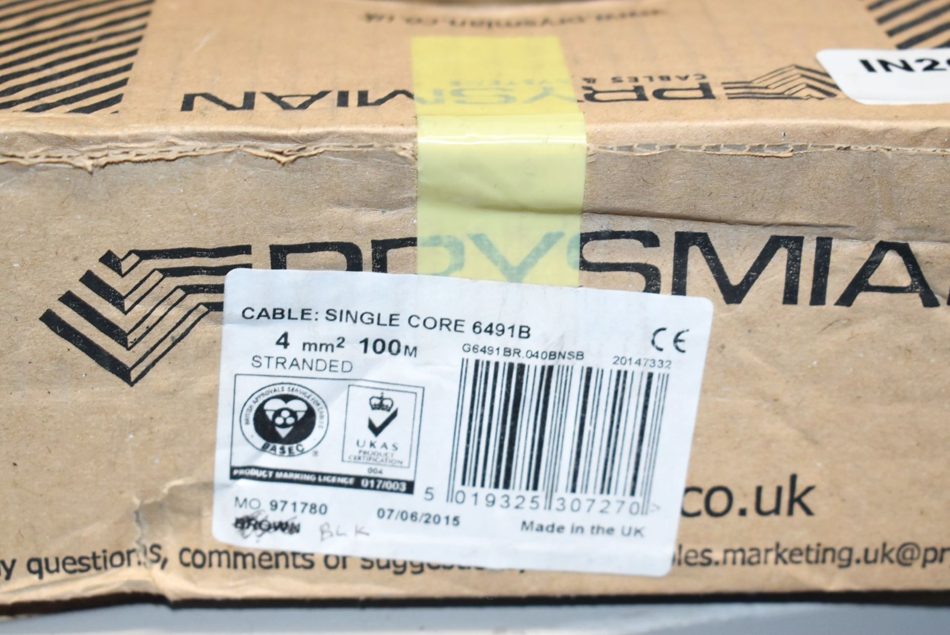 1 x Reel of Prysmian 4mm 100m Single Core 6491B Cable - Unused Boxed Stock - Image 2 of 2