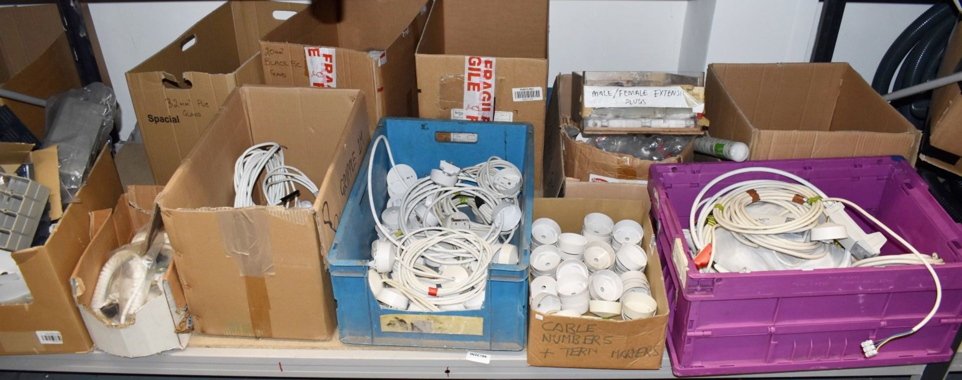 1 x Assorted Job Lot - Cable Glands, Light Suspension Kits, Saddles, Ceiling Roses, Cables, Sockets