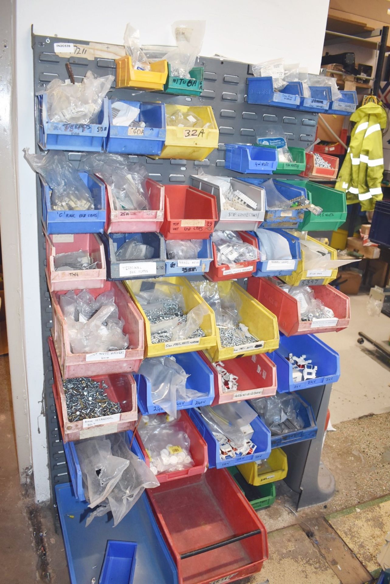 40 x Linbins With Contents - Screws, Nuts, Washes, Fixing Brackets, Strip Connects, Fuses and More