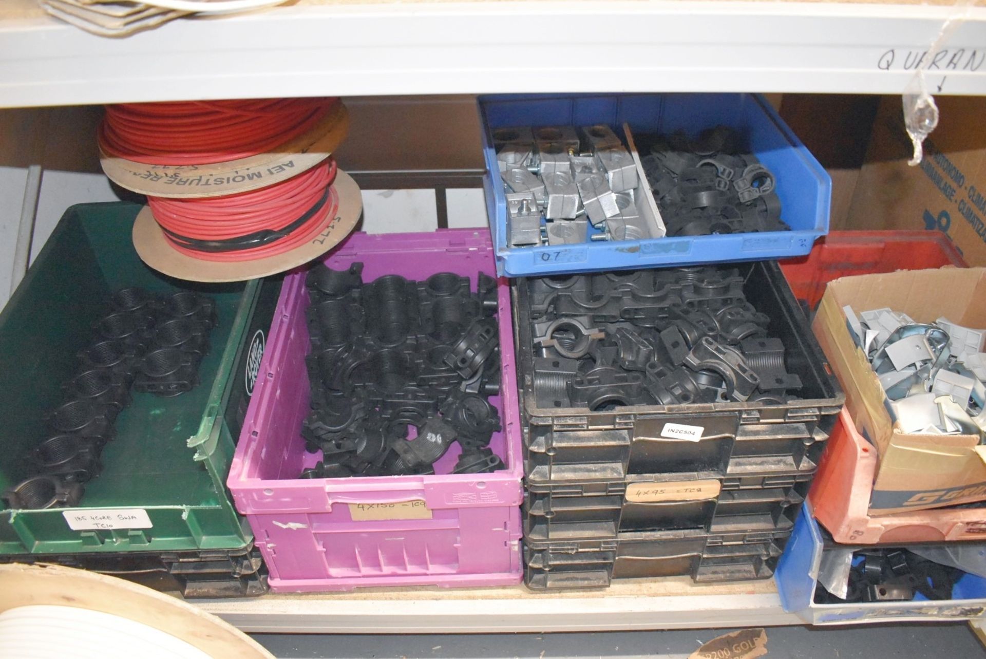 9 x Storage Containers Containing a Variety of Cable and Pipe Cleats - Unused Stock!