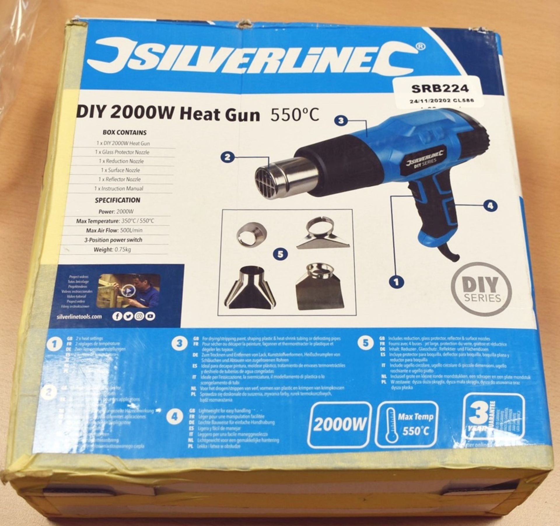 1 x Silverline DIY 200w 550c Heat Gun - Boxed With Accessories - Image 6 of 6