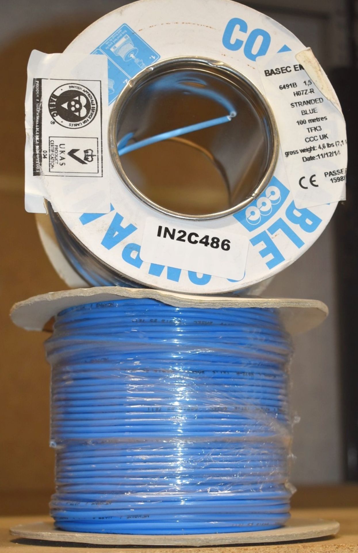 2 x Reels of 100m 1.5mm Blue 6491B H07Z-R Electrical Cable - Unused Stock - Image 3 of 6