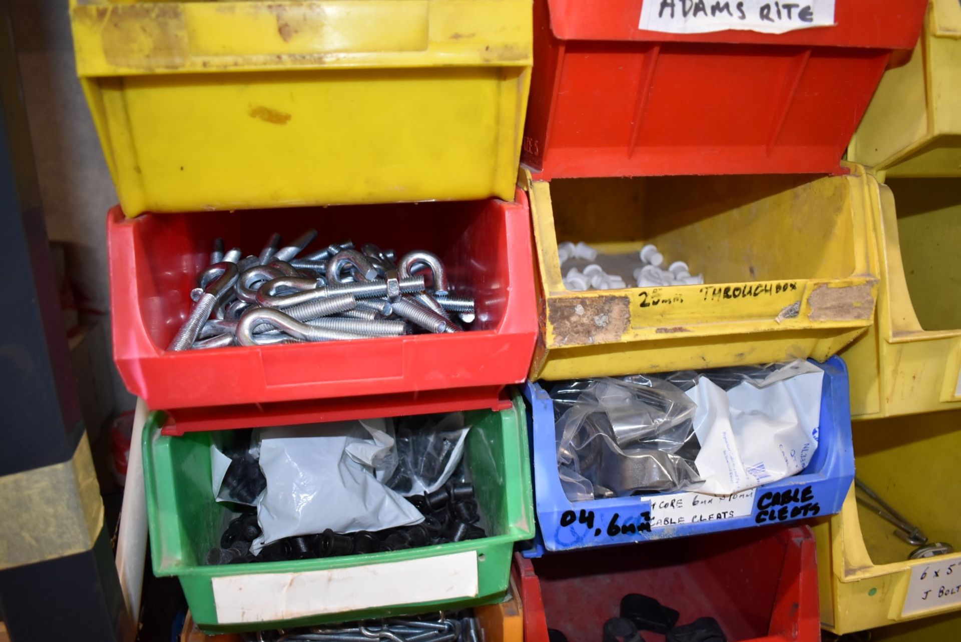 43 x Linbins With Contents - Clamps, Rod Connectors, Zebs, Washers, Bolts, Hex Nuts, Cleats & More! - Image 28 of 37