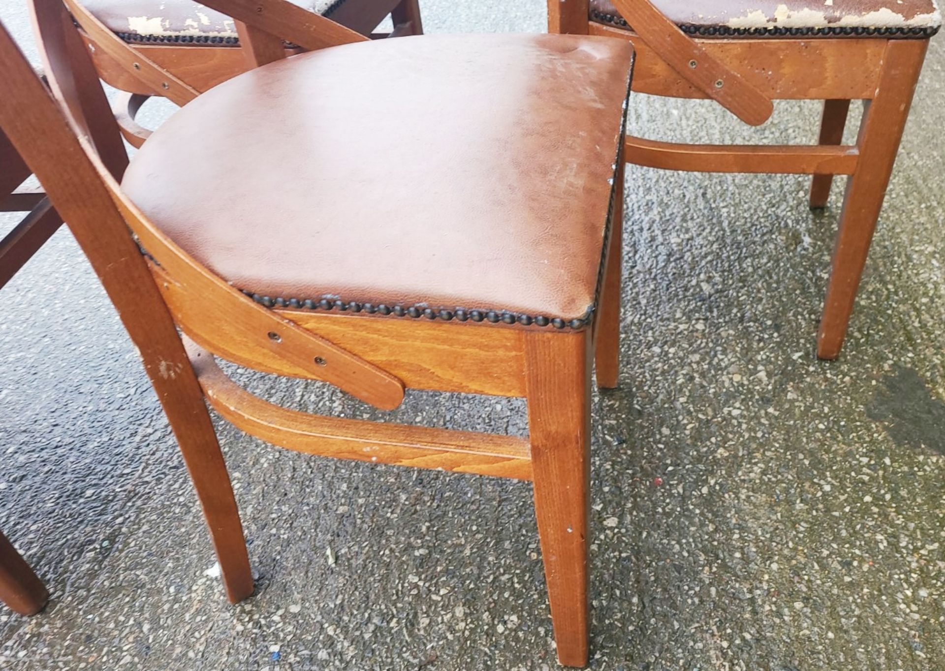 Set Of 4 x 'Leopold' Style Bentwood Side Chair In Walnut Stain & Faux Brown Leather Seat Cushion - Image 5 of 5