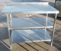 1 x Stainless Steel 1.2-Metre Prep Bench Table With Upstand And Undershelves - CL805 - Ref: