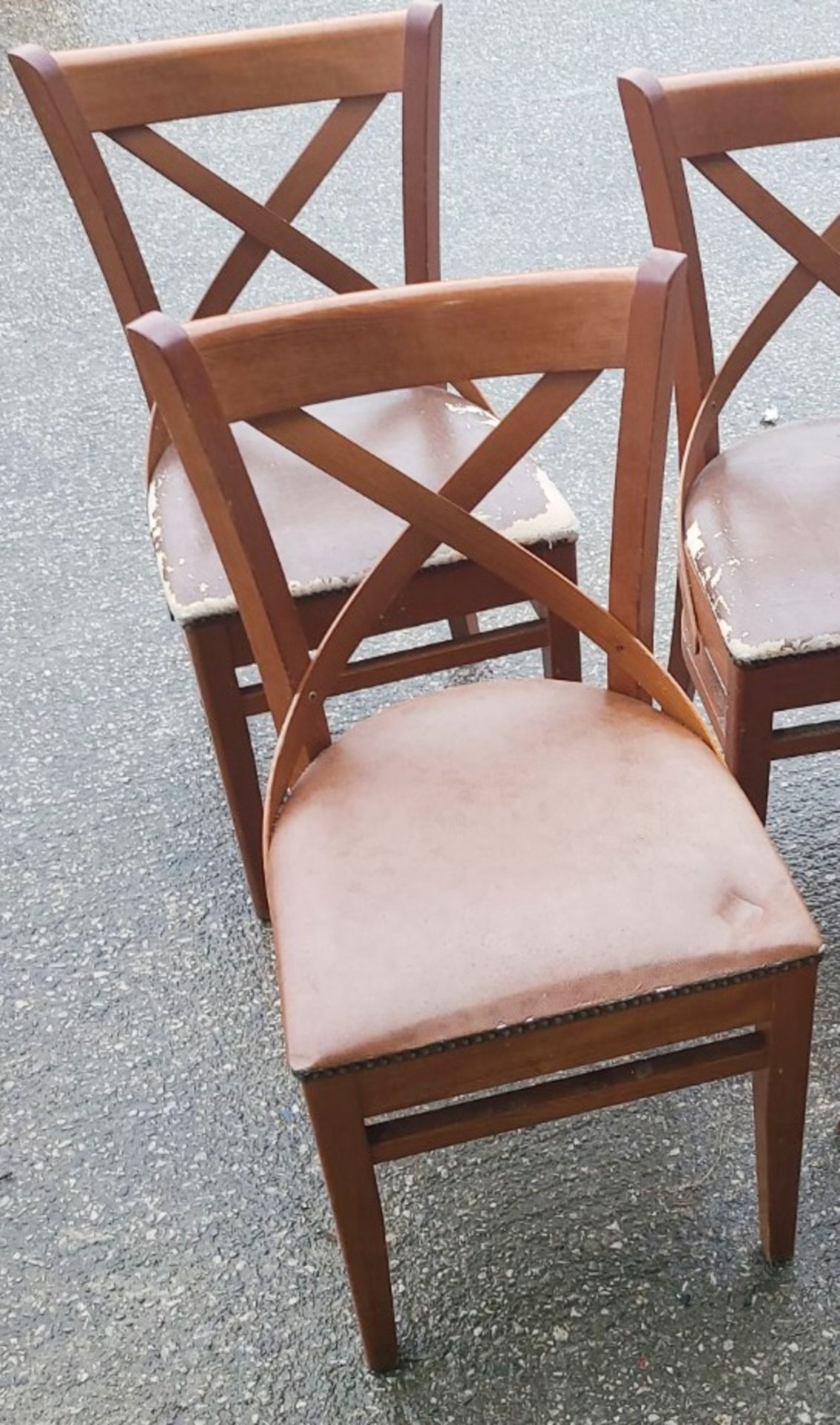 Set Of 2 x 'Leopold' Style Bentwood Side Chair In Walnut Stain & Faux Brown Leather Seat Cushion