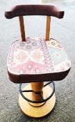 Set of 5 x Aztec Print Seat With Faux Brown Leather Seam Studded Bar Stools & Foot Rest