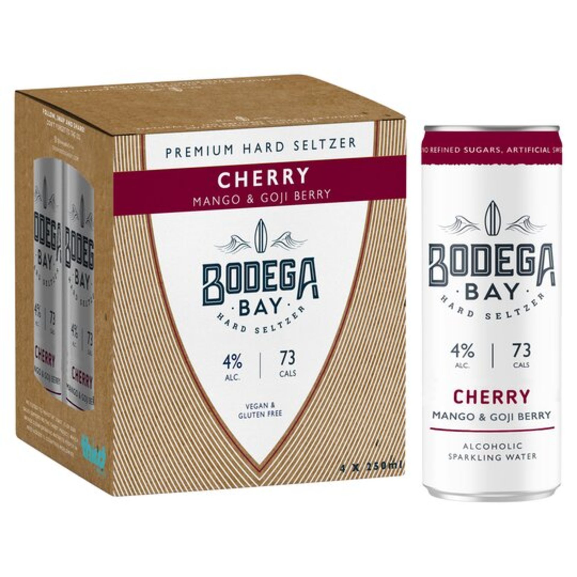 24 x Bodega Bay Hard Seltzer 250ml Alcoholic Sparkling Water Drinks - Cherry Mango & Goji Berry - 4% - Image 2 of 7