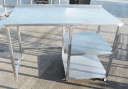 1 x Large Stainless Steel Prep Bench Table With Upstand And Undershelves - CL805 - Ref: GEN1003 VP