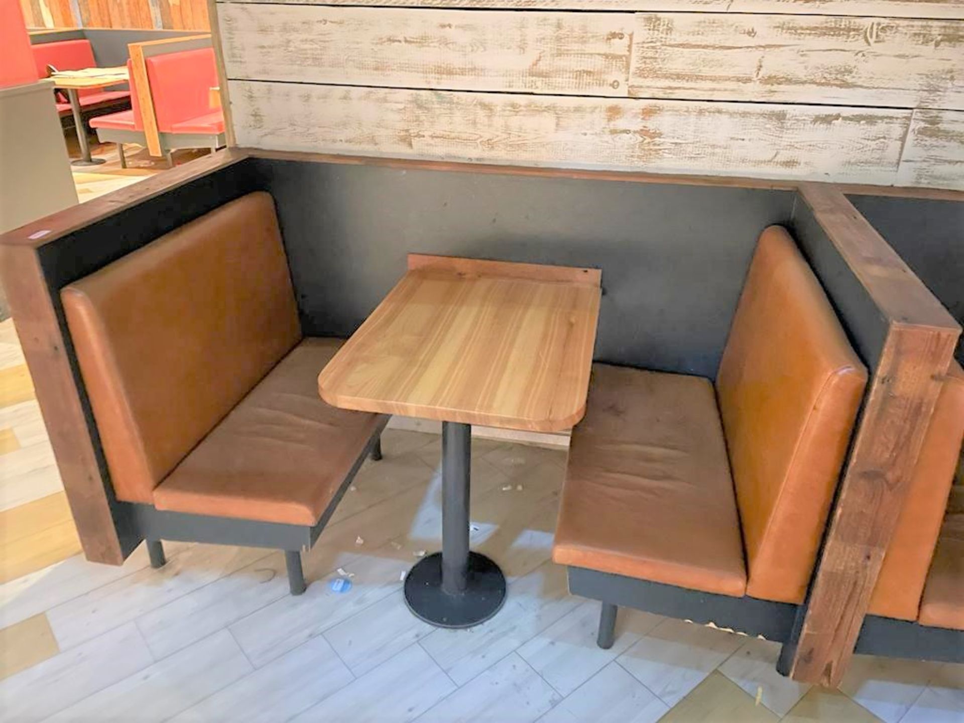4 x Restaurant Leather Seating Booth Benches With 2 x Rectangular Wall Mounted Oak Tables - - Image 3 of 4