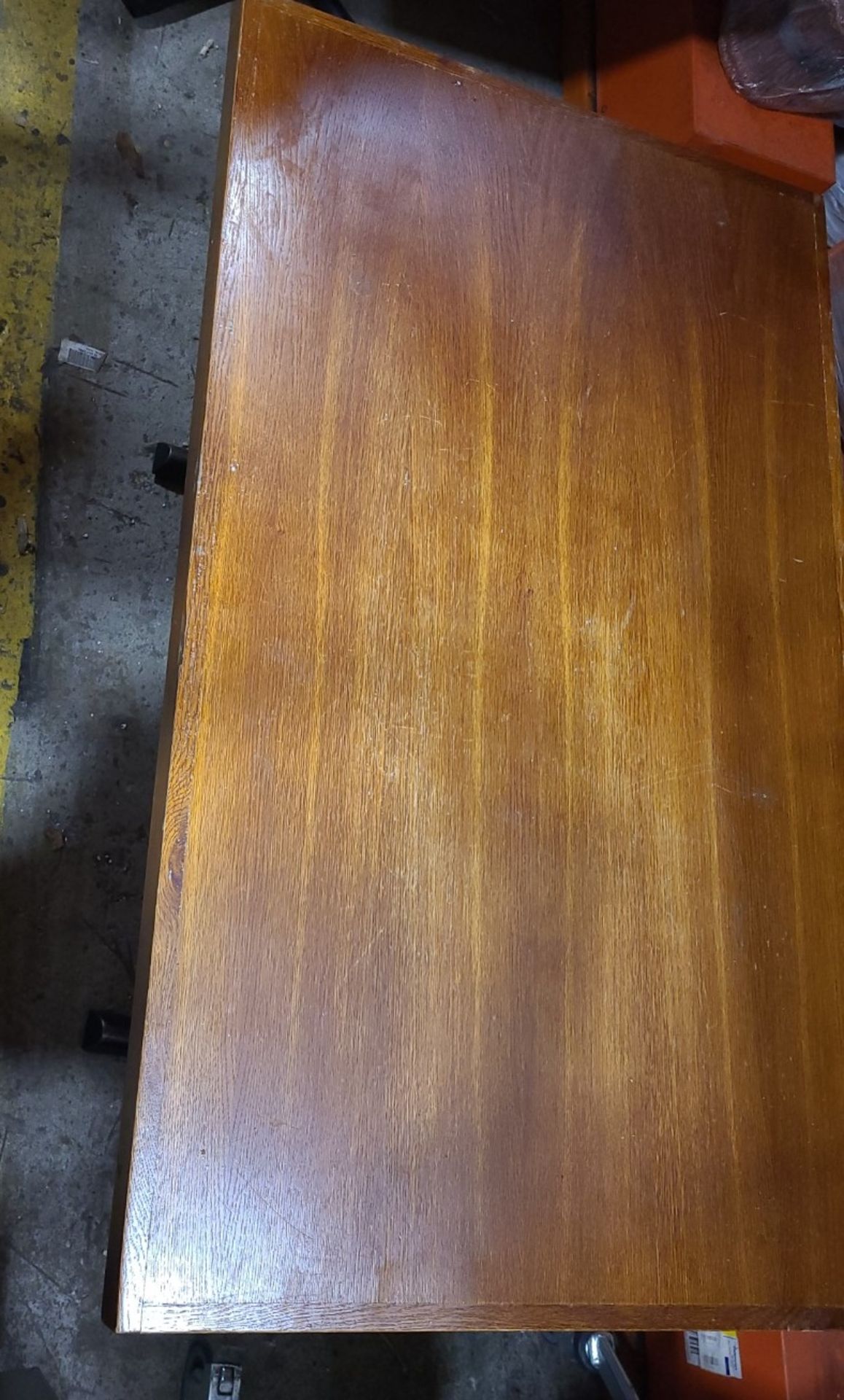 Set Of 4 x Rustic Hard Oak Top Dining Tables With Trimmed Edges & Black Metal Base L125cm - Image 2 of 3