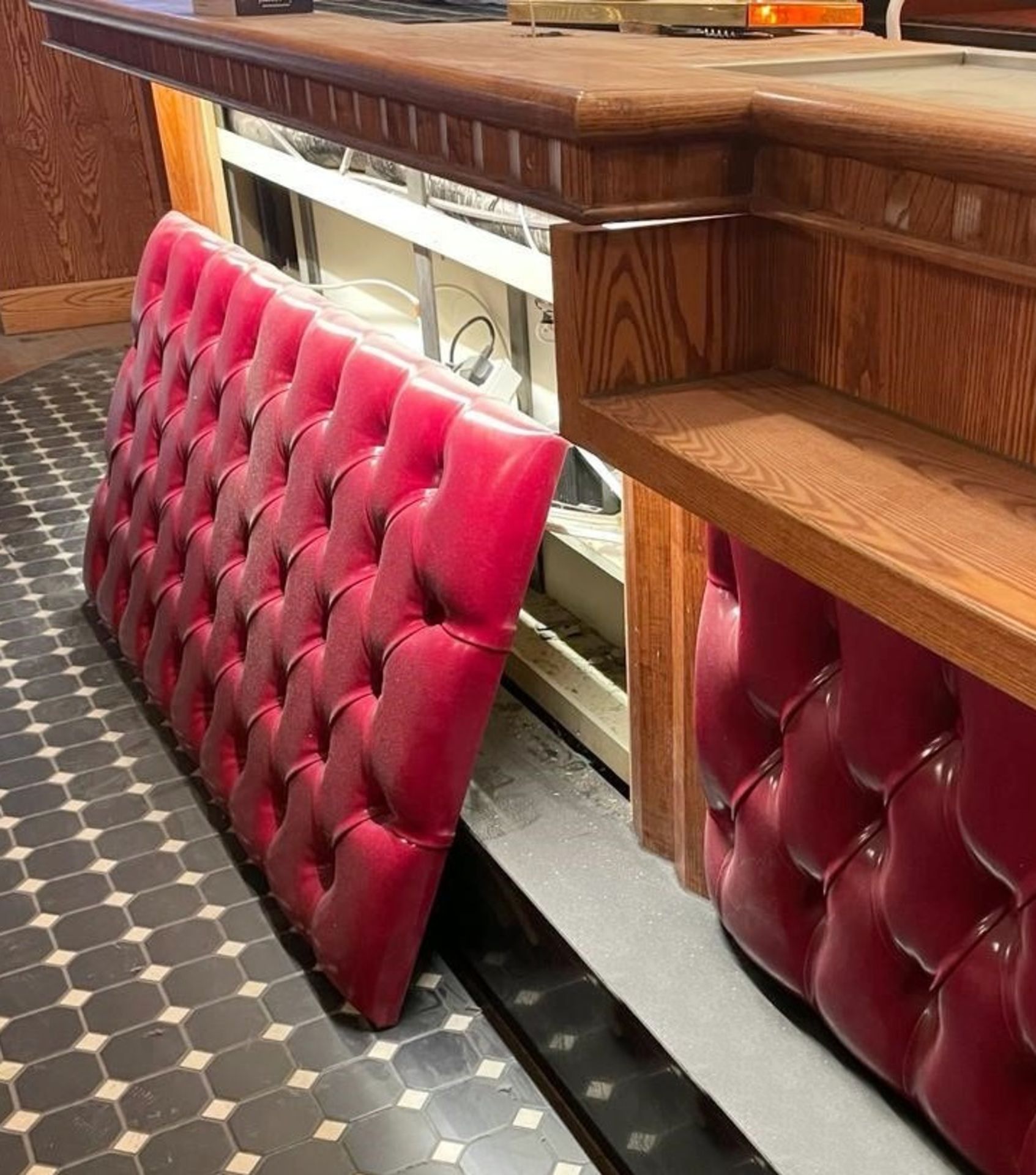 1 x Wooden Pub / Restaurant Front Bar Featuring Upholstered Panels, Underlit Counter, Black Stone - Image 4 of 12