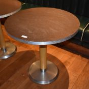 1 x Round Restaurant Dining Table Featuring Brushed Metal Edging and Base - Dimensions: ⌀76 x H76cm