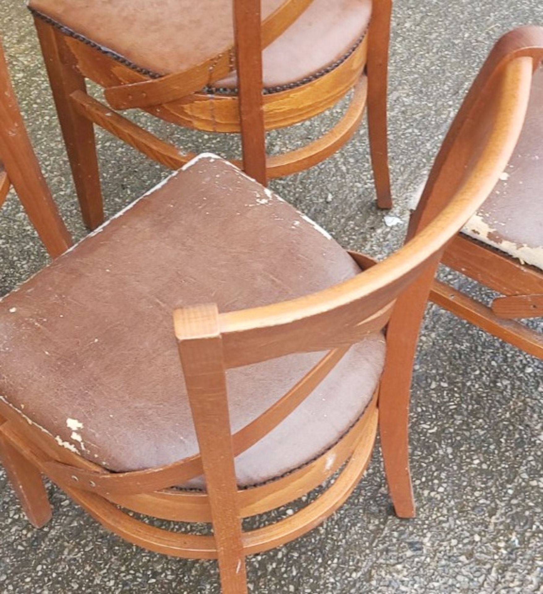 Set Of 4 x 'Leopold' Style Bentwood Side Chair In Walnut Stain & Faux Brown Leather Seat Cushion - Image 4 of 5