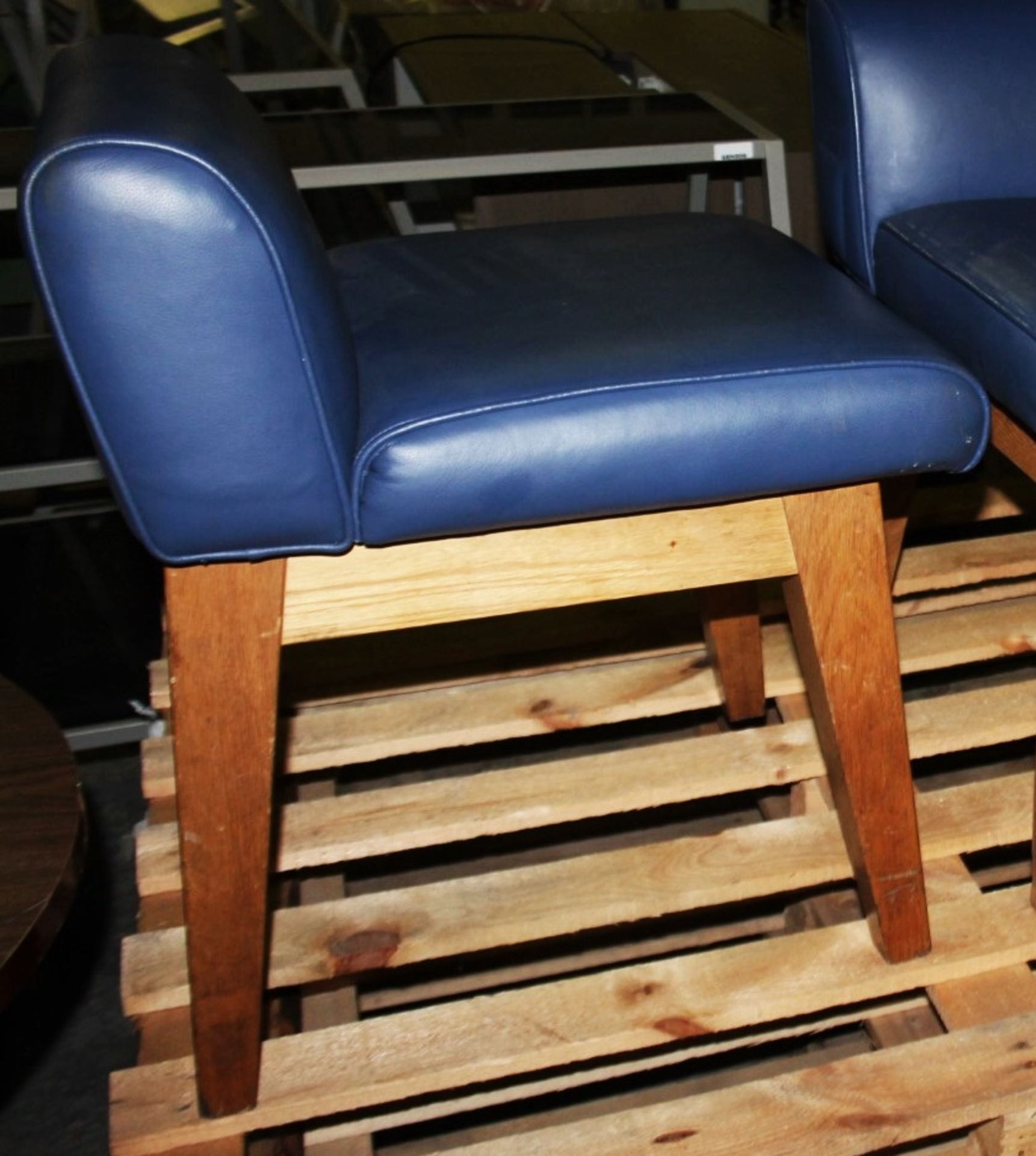 A Pair Of Stylish Low Back Restaurant Chairs With Bright Blue Faux Leather Upholstery - - Image 3 of 4