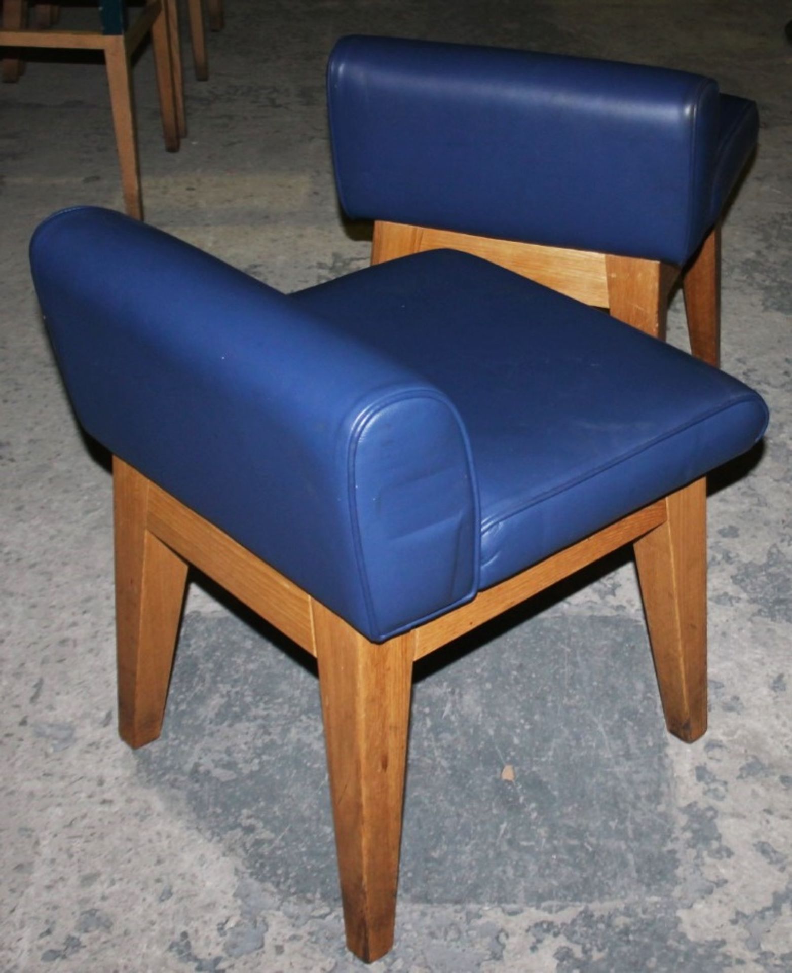 A Pair Of Stylish Low Back Restaurant Chairs With Bright Blue Faux Leather Upholstery - - Image 2 of 4