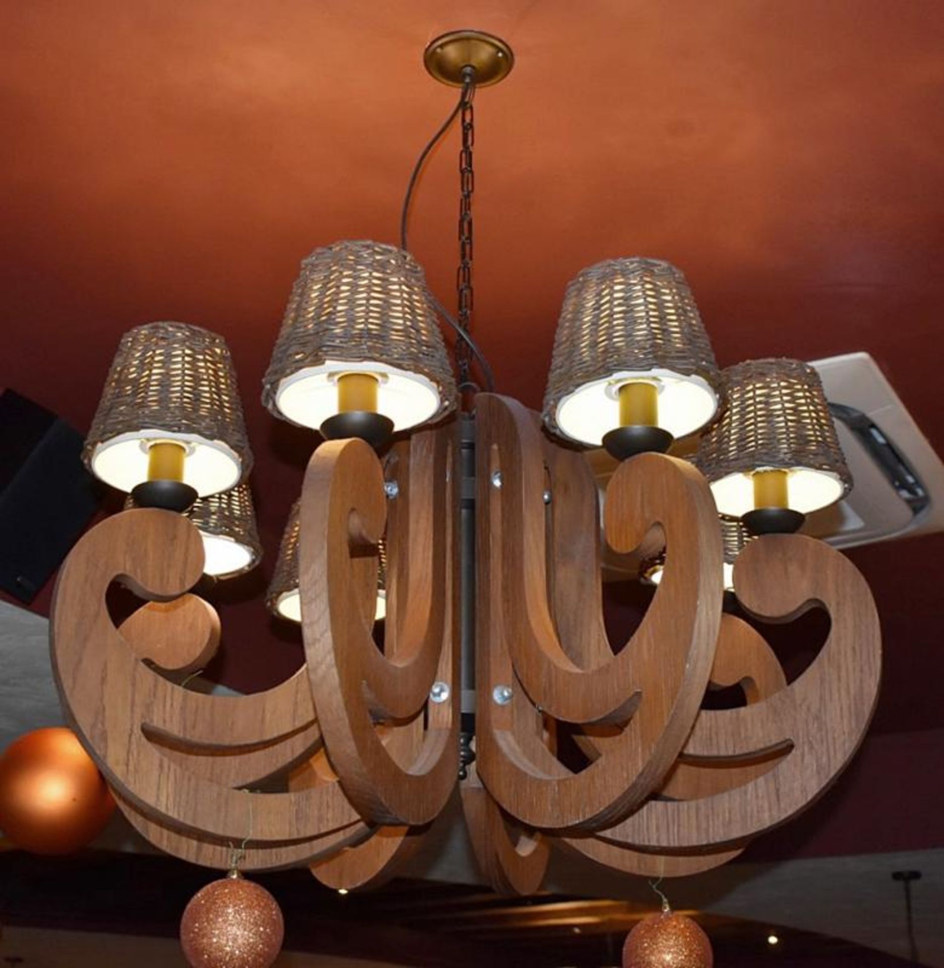 2 x Large Artisan Wooden Candelabra 8 Light Chandeliers - Approx Dimensions: Diameter 90cm - From - Image 4 of 6