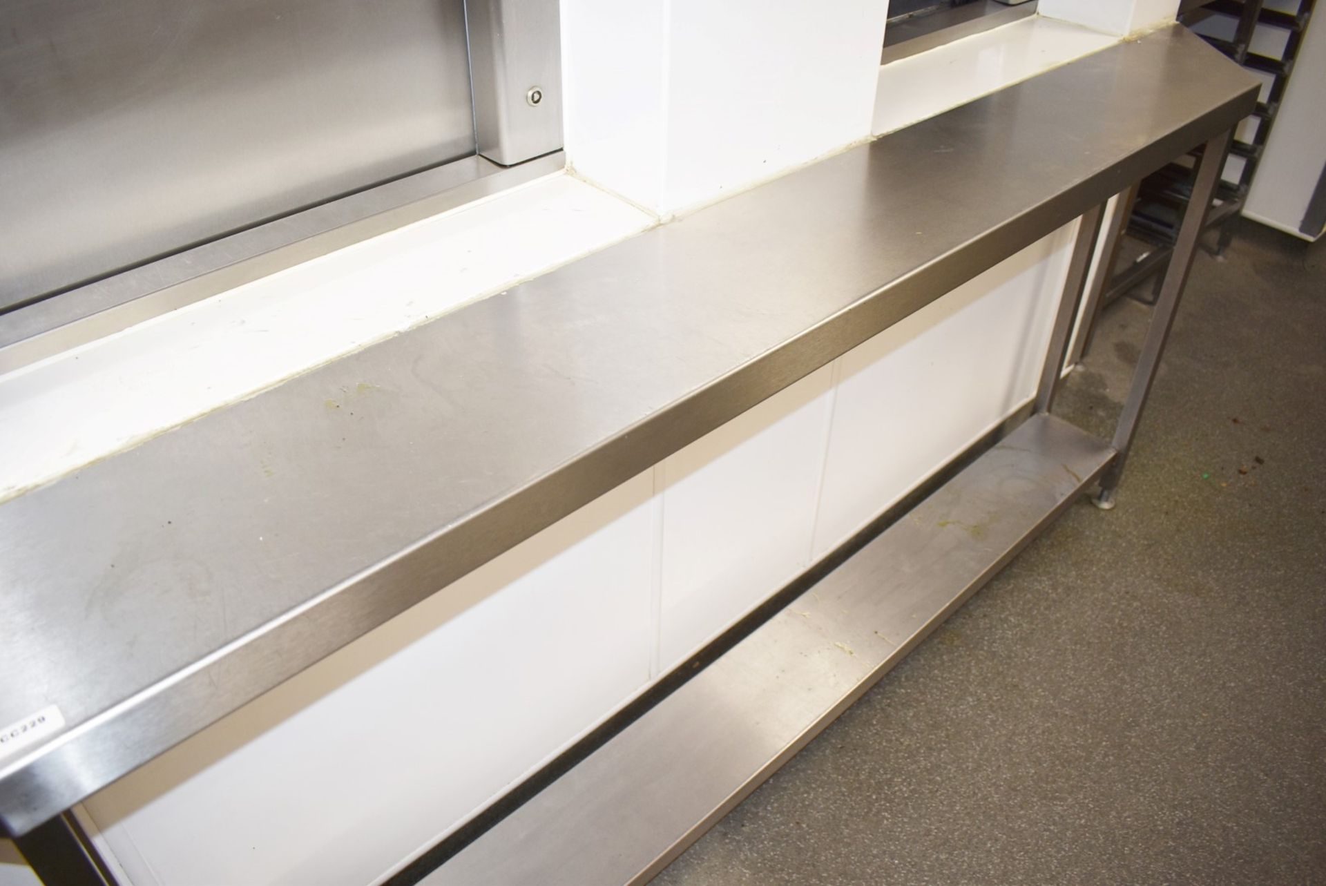 1 x Stainless Steel Prep Bench With Undershelf and Shaped Ends - Size: H88 x W235 x D25 cms - Image 2 of 2
