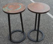 A Pair Of Commercial Copper Topped Bistro Side Tables With Black Cast Iron Bases - Dimensions (