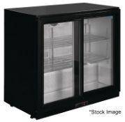 1 x ADEXA Black Back Bar Cooler With 2 Sliding Glass Doors 220 Litre Capacity