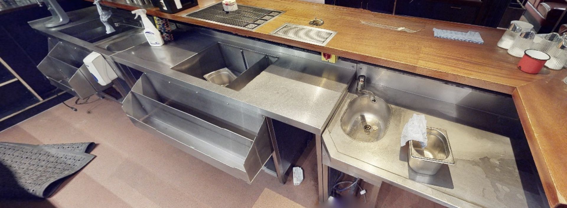 Selection Of 3 x Stainless Steel Back Bar Units Including Prep Area, Ice Wells, Sink Basins. - Image 3 of 6