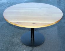 3 x Round Solid Oak Restaurant Dining Tables - Natural Rustic Knotty Oak Tops With Black Cast Iron