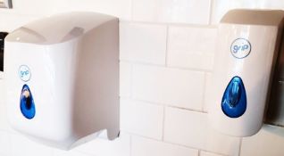 1 x GRIP Wall Mounted Lockable Centrefold Hand Towel Dispenser And 900ml Hand Sanitizer Dispenser