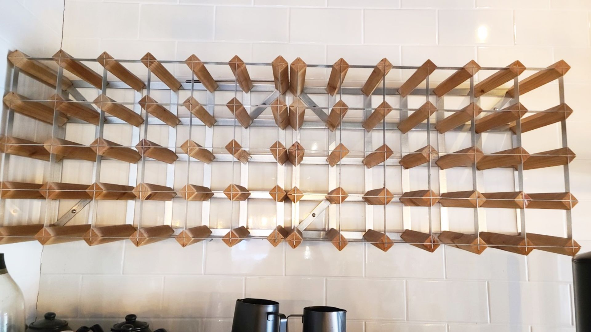 Set Of 2 x 30 Traditional Wall Mounted Wine Bottle Rack In Dark Oak And Steel 62x30cm - Image 3 of 7