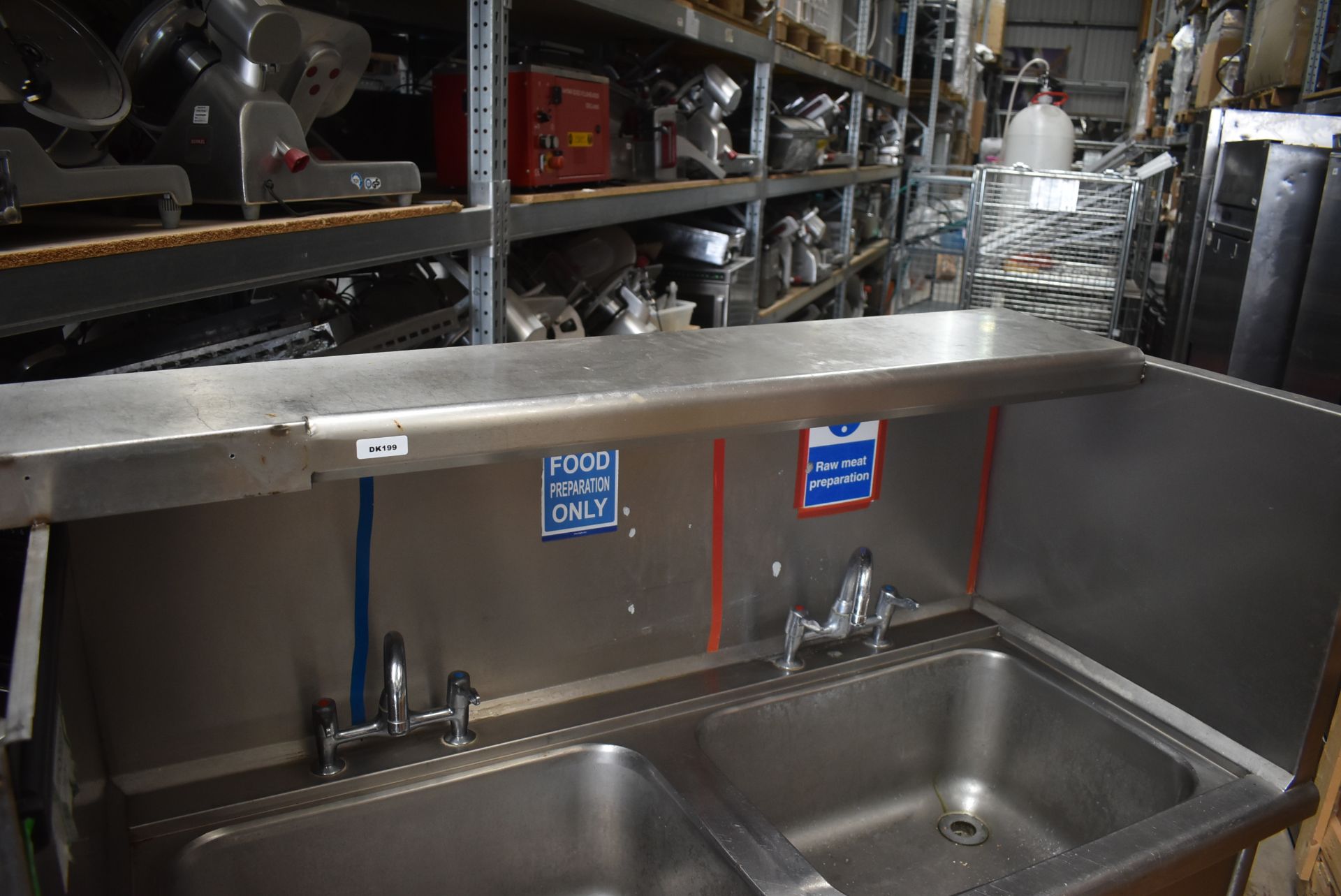 1 x Stainless Steel Twin Sink Wash Unit With Mixer Taps and Splash Back Surround - Width: 125 cms - Image 4 of 11