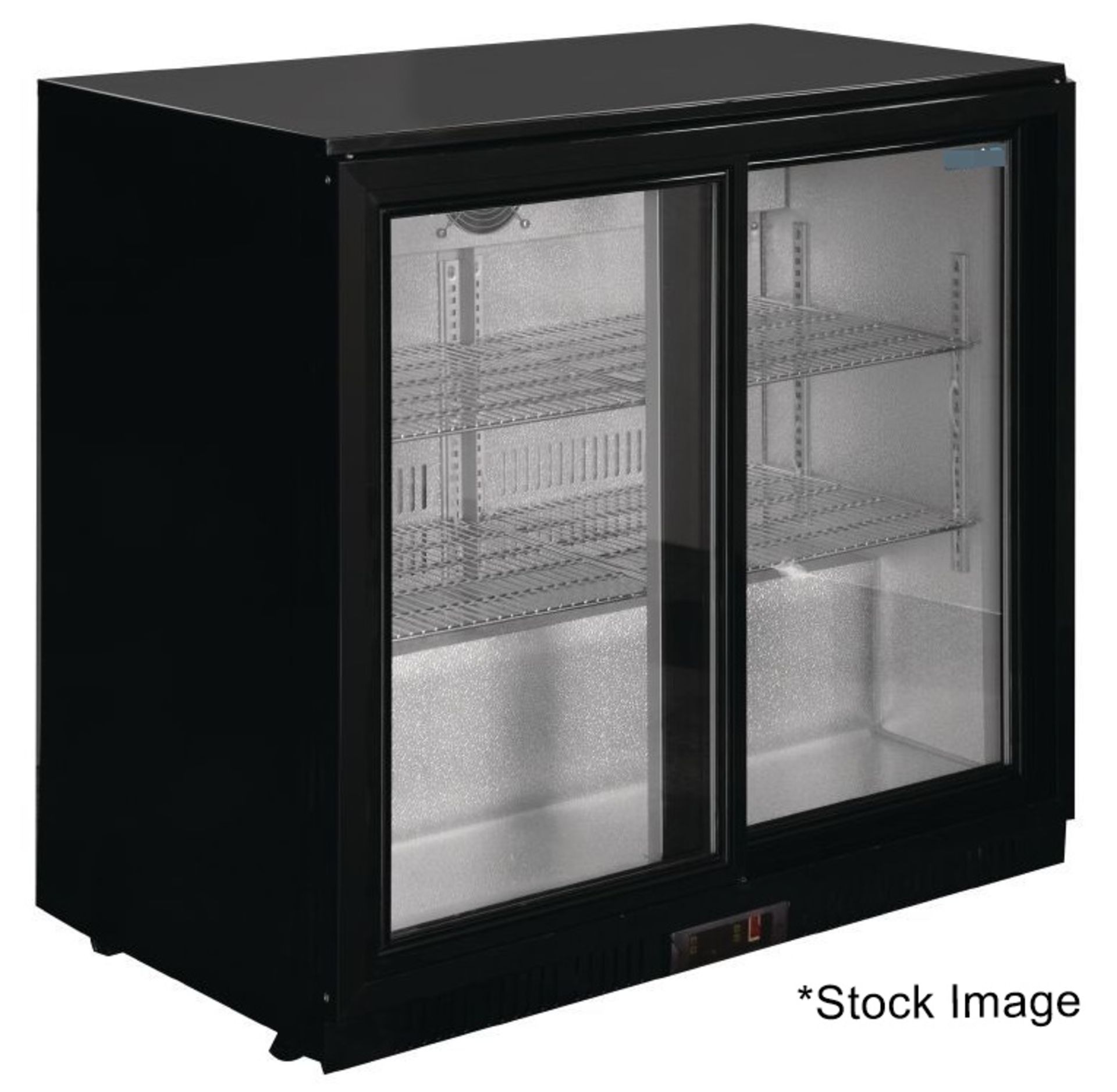1 x ADEXA Black Back Bar Cooler With 2 Sliding Glass Doors 220 Litre Capacity - Image 5 of 5