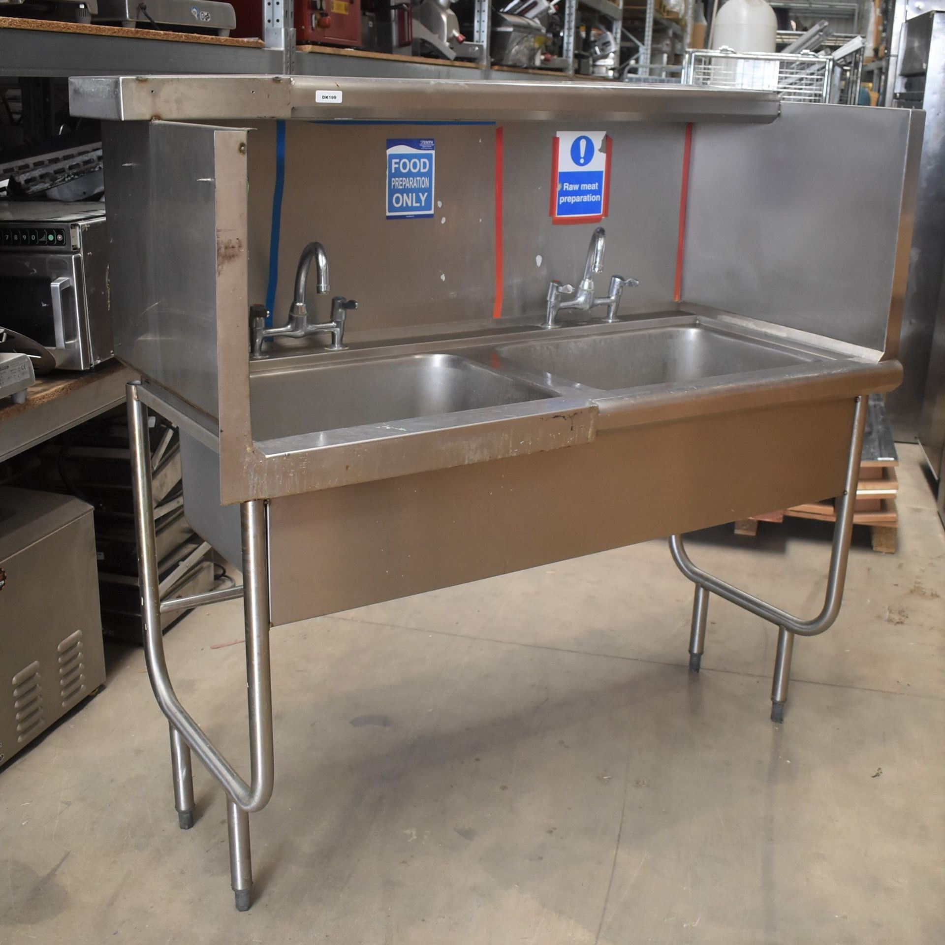 1 x Stainless Steel Twin Sink Wash Unit With Mixer Taps and Splash Back Surround - Width: 125 cms - Image 7 of 11