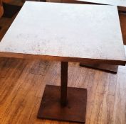 Set Of 5 x High Quality Bistro Tables With Square Metal Base & Stone Look Laminate/Metallic Finish