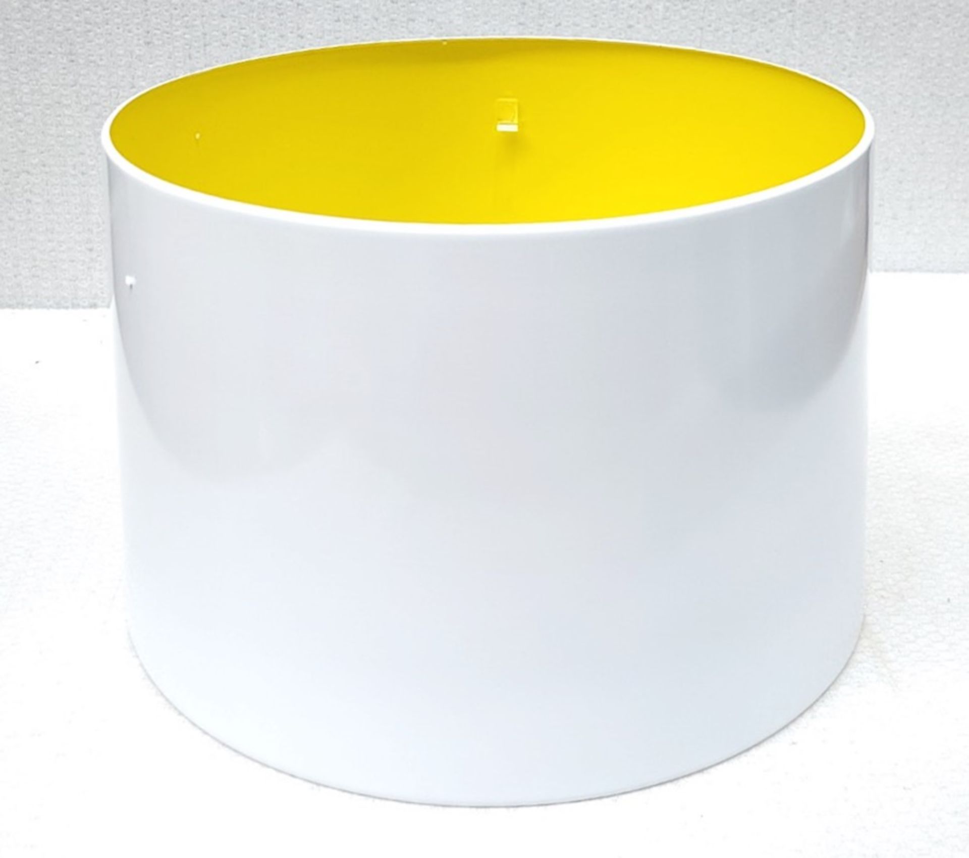 1 x BLUESUNTREE Scandi Metal White Pendant Drum Lamp Shape With Bright Yellow Interior 50cm - Image 4 of 5