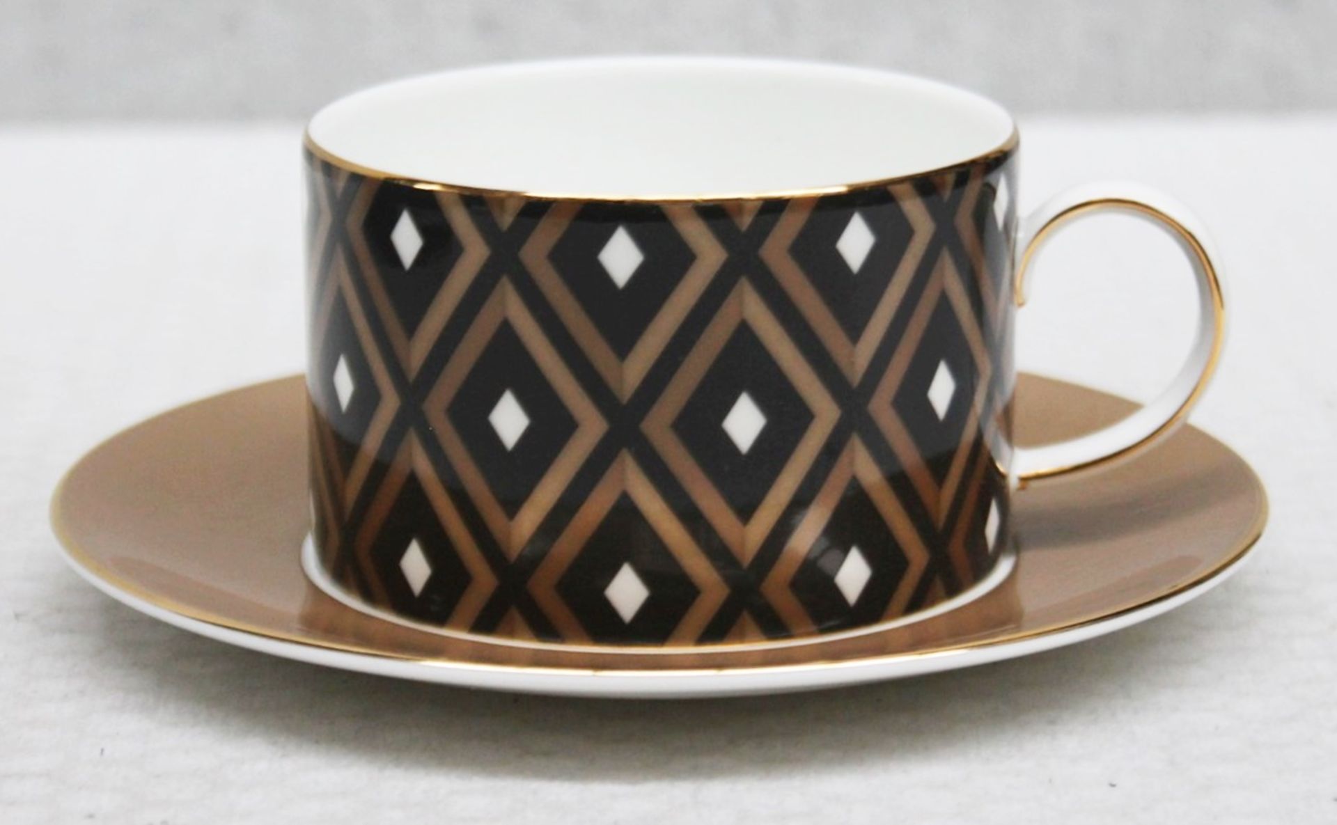 1 x WEDGWOOD 'Arris' Fine Bone China Teacup and Saucer, With An Art Deco Geometric print - Boxed - Image 3 of 6