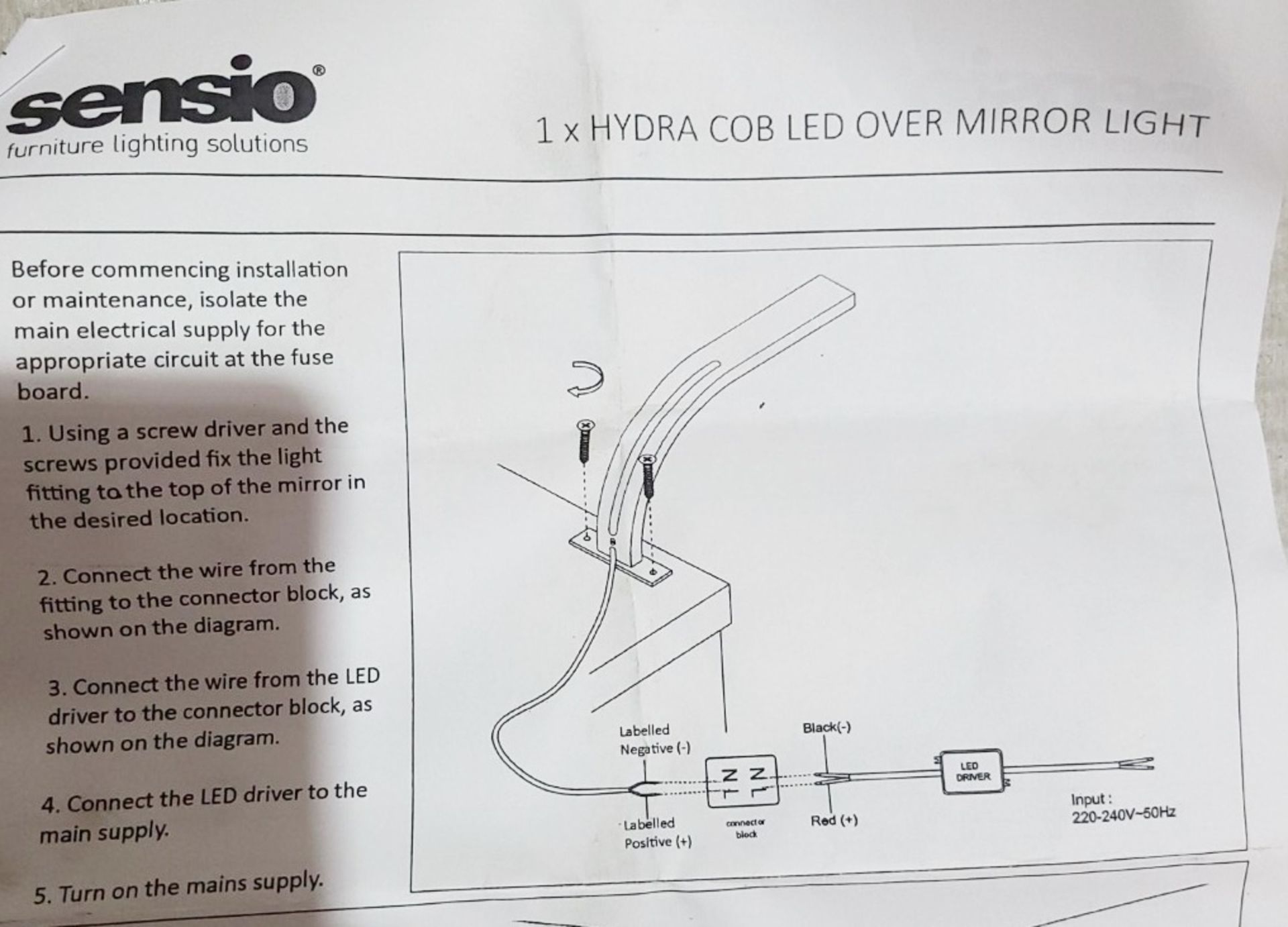 1 x SENSIO Hydra Sleek COB LED Technology Over Cabinet/Mirror Light With Acrylic Cover 165mm - Image 7 of 8