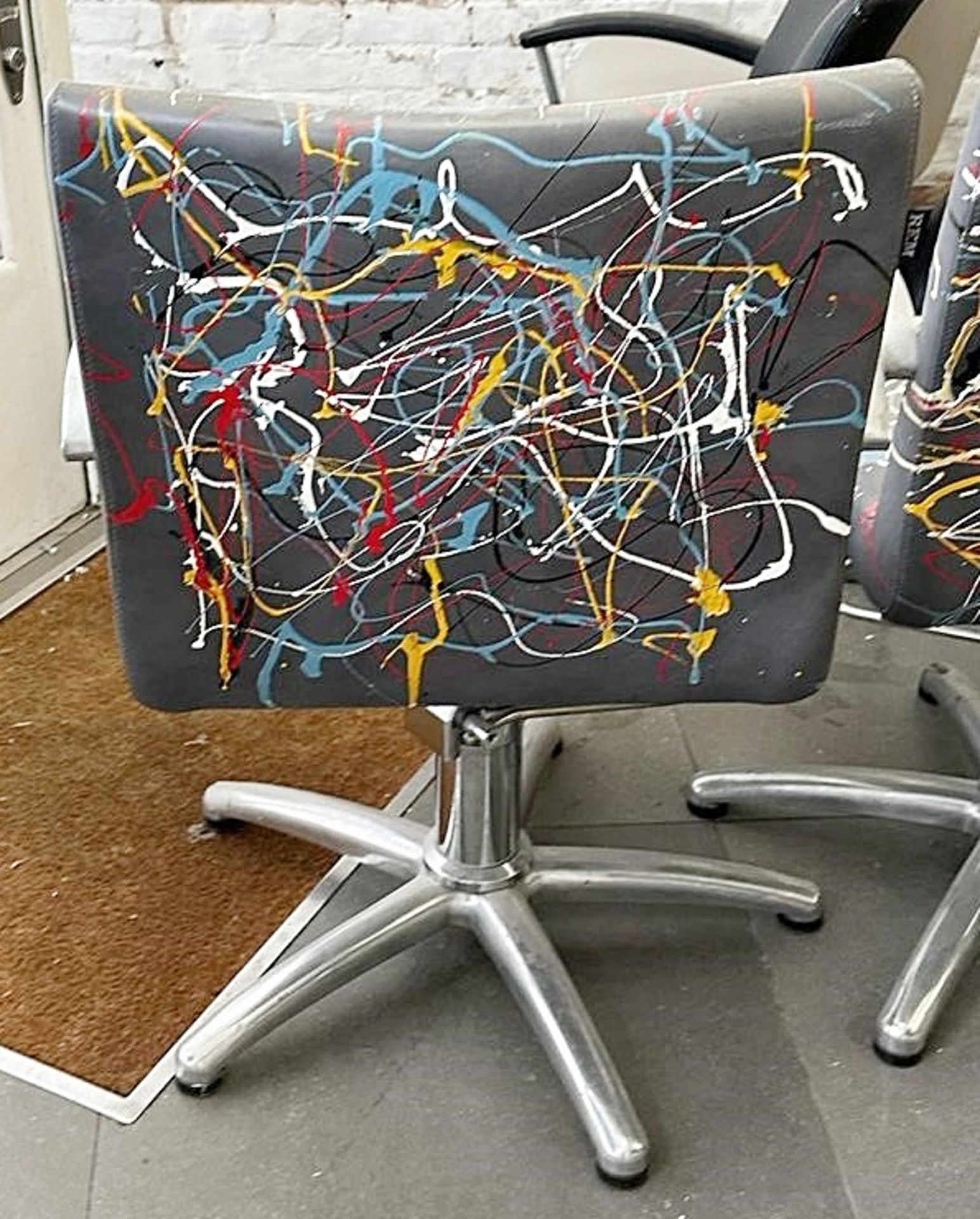 1 x REM Leather Stylist Chair Featuring Especially Commissioned Abstract Paintwork By A Renowned - Image 2 of 6