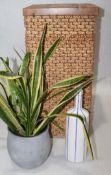 3 x Assorted Display Items Including Woven Plant Stand, Pot, And Bottle