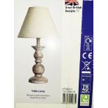 1 x SEARCHLIGHT Washed Cream Wood Table Lamp With Beige Linen Shade