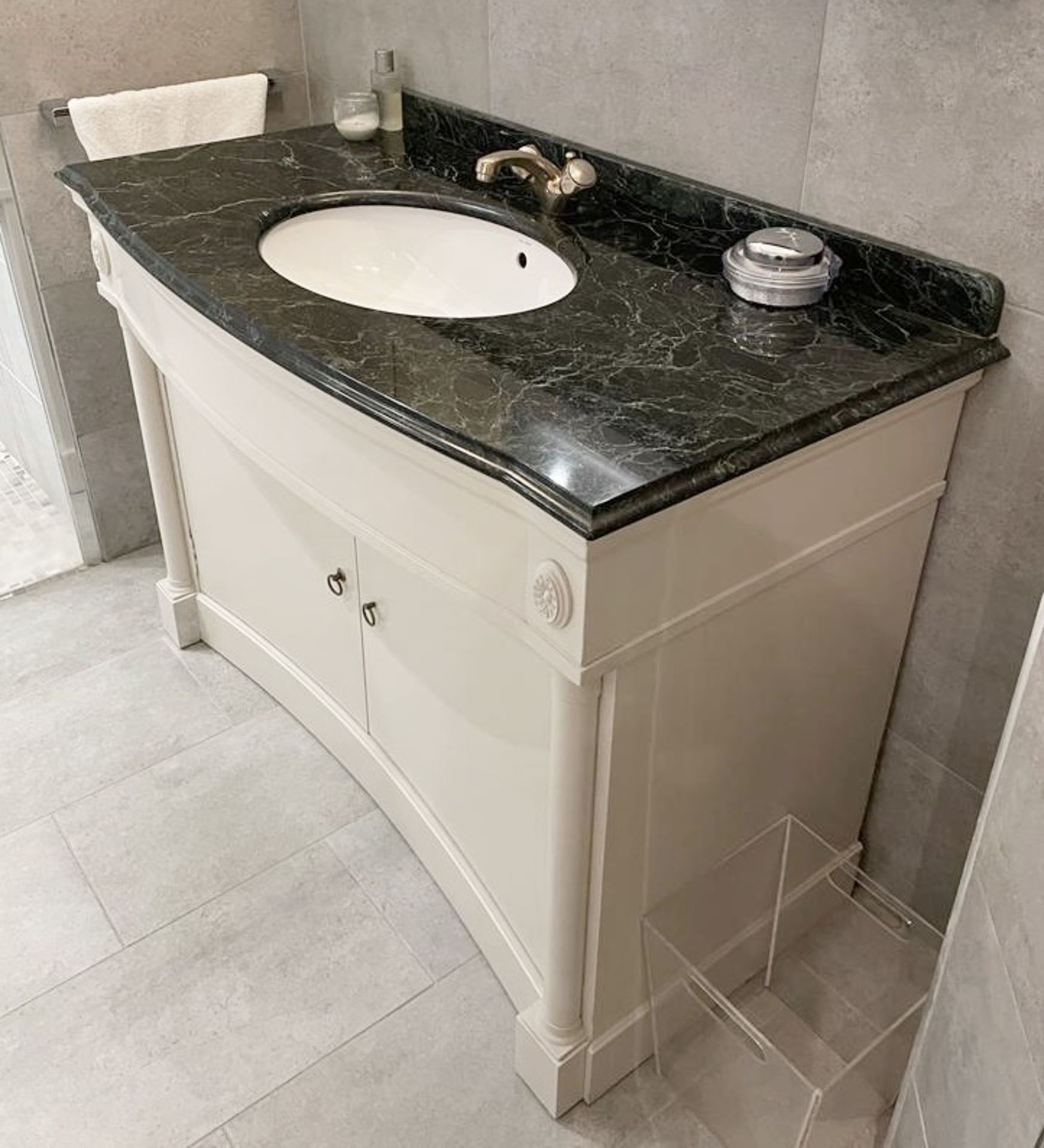 1 x GAMADECOR Luxury Solid Wood, Marble Topped Vanity Unit with a Round Inset Ceramic Sink - - Image 10 of 14