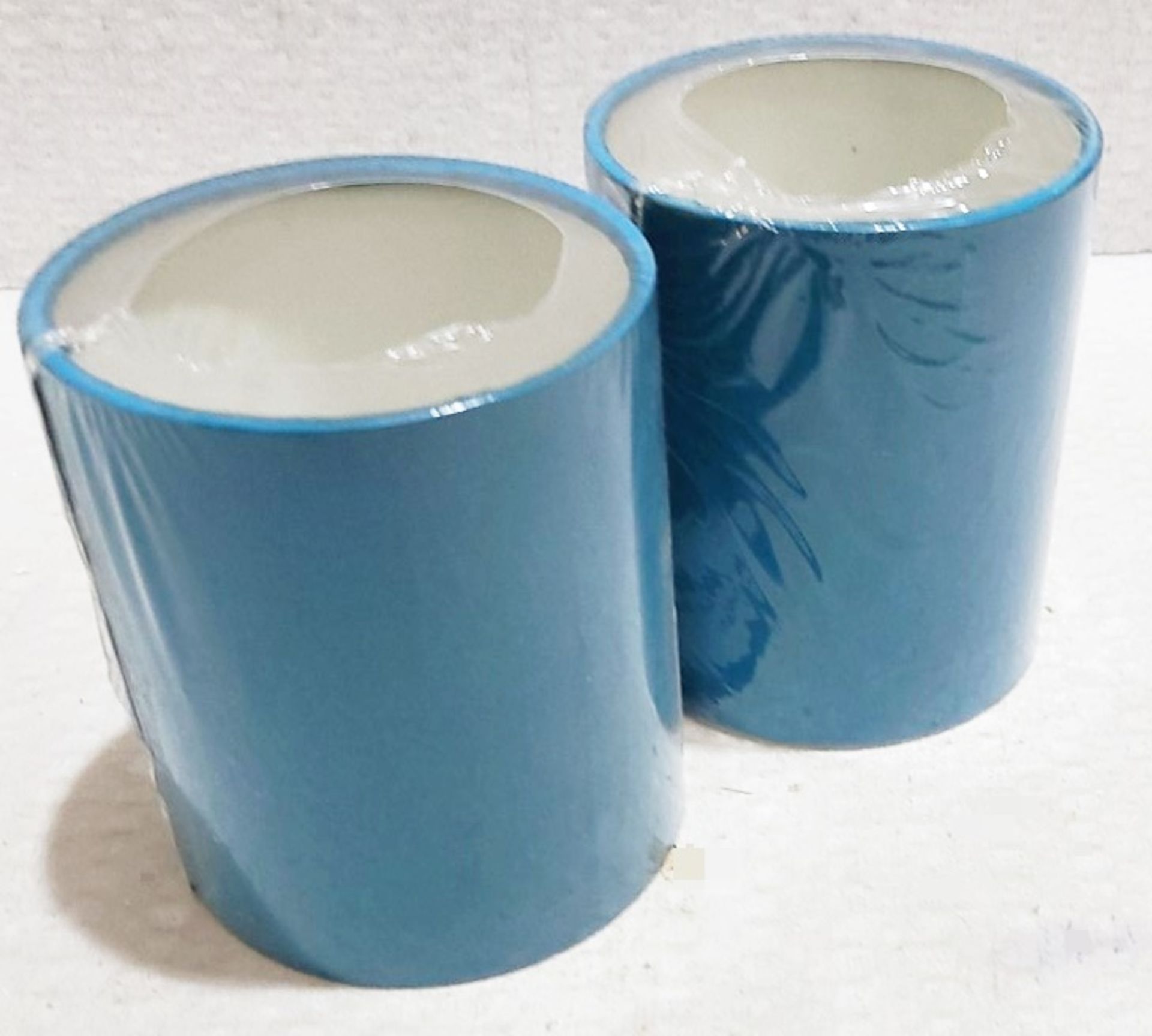 Set Of 2 x CHELSOM Small Cylindrical Cotton Aqua Shades 12x10cm - Image 5 of 5