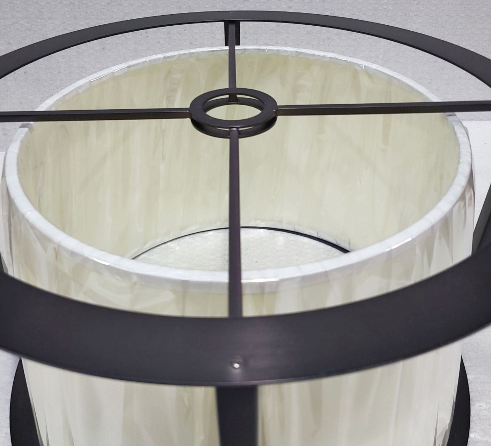 1 x CHELSOM Circular Steel Pendant Frame Encasing A Cylinder Off White Shade 42cm - Image 2 of 7