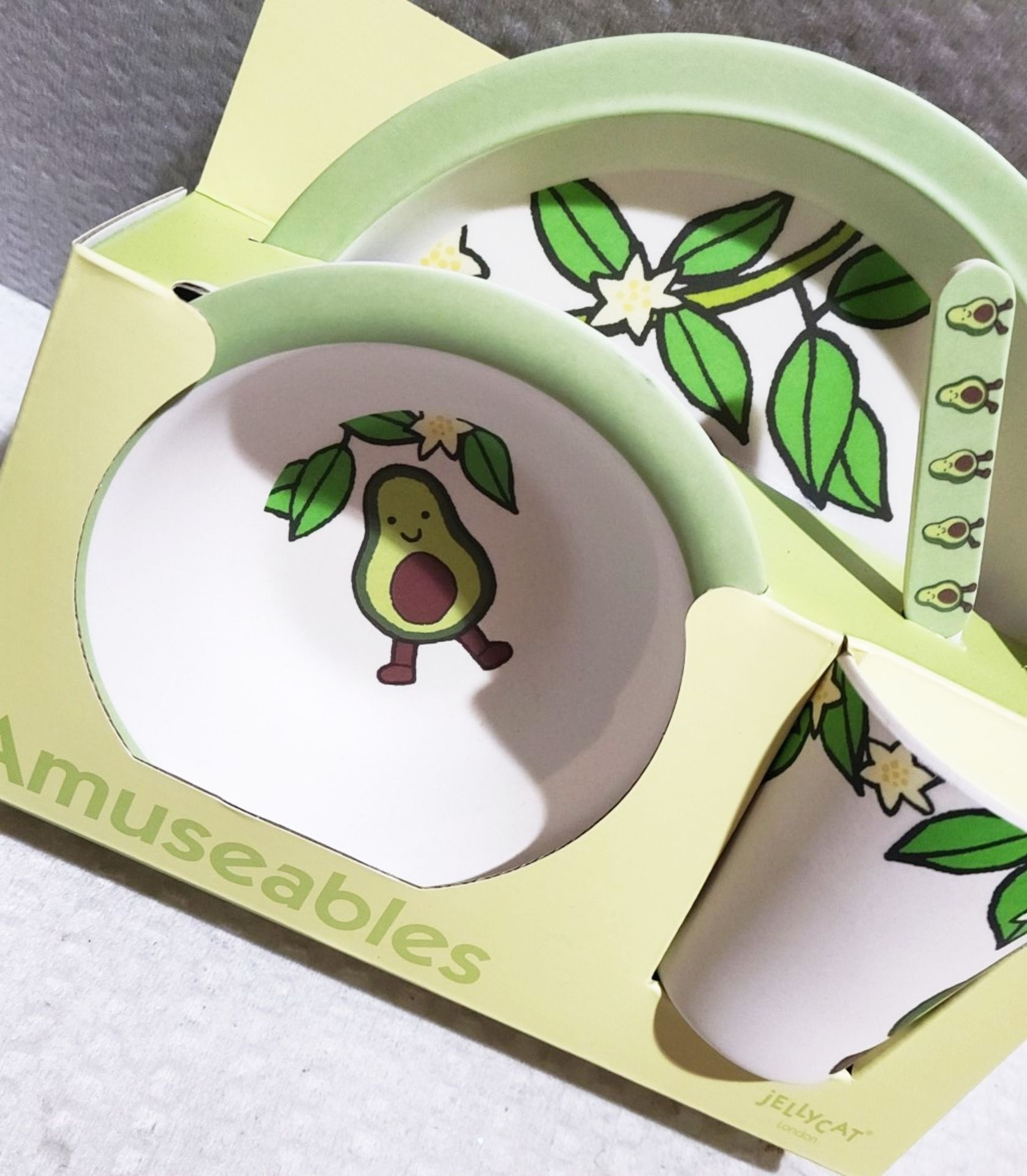 1 x JELLYCAT 'Amuseables' Avocado Print Bamboo Fibre Dining Set *See Condition Report - Image 5 of 6